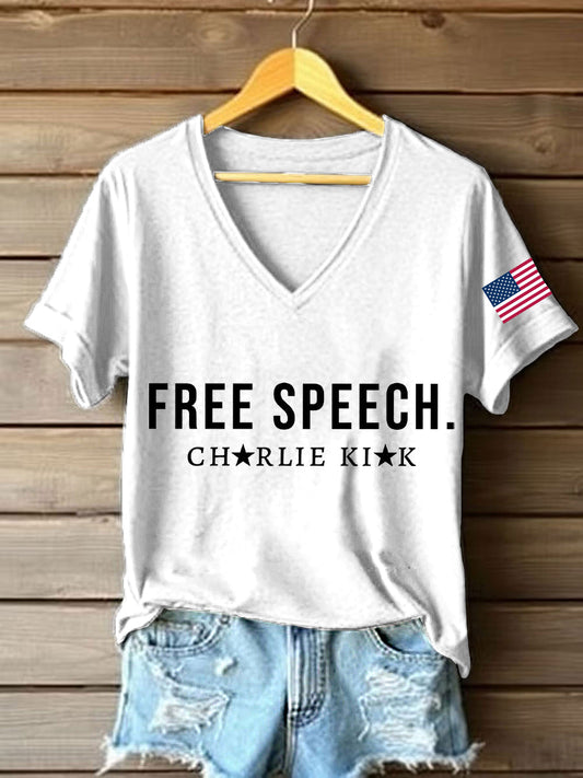 Women's Free Speech Print V-Neck T-Shirt