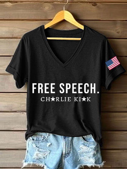 Women's Free Speech Print V-Neck T-Shirt