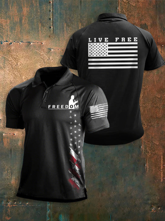 Men's Live Free USA Flag Print Short Sleeves Top