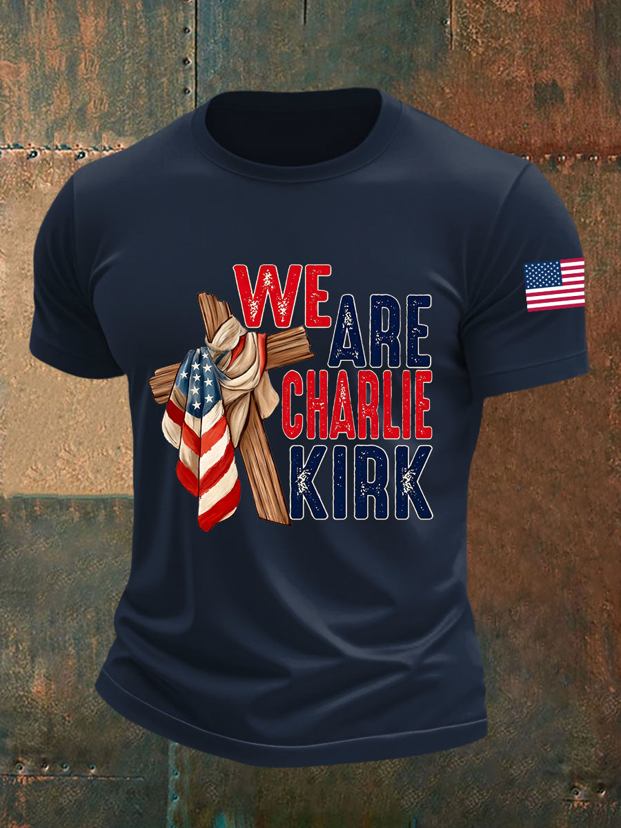 Men's We Are Charlie Kirk Flag Cross Short-sleeved T-shirt