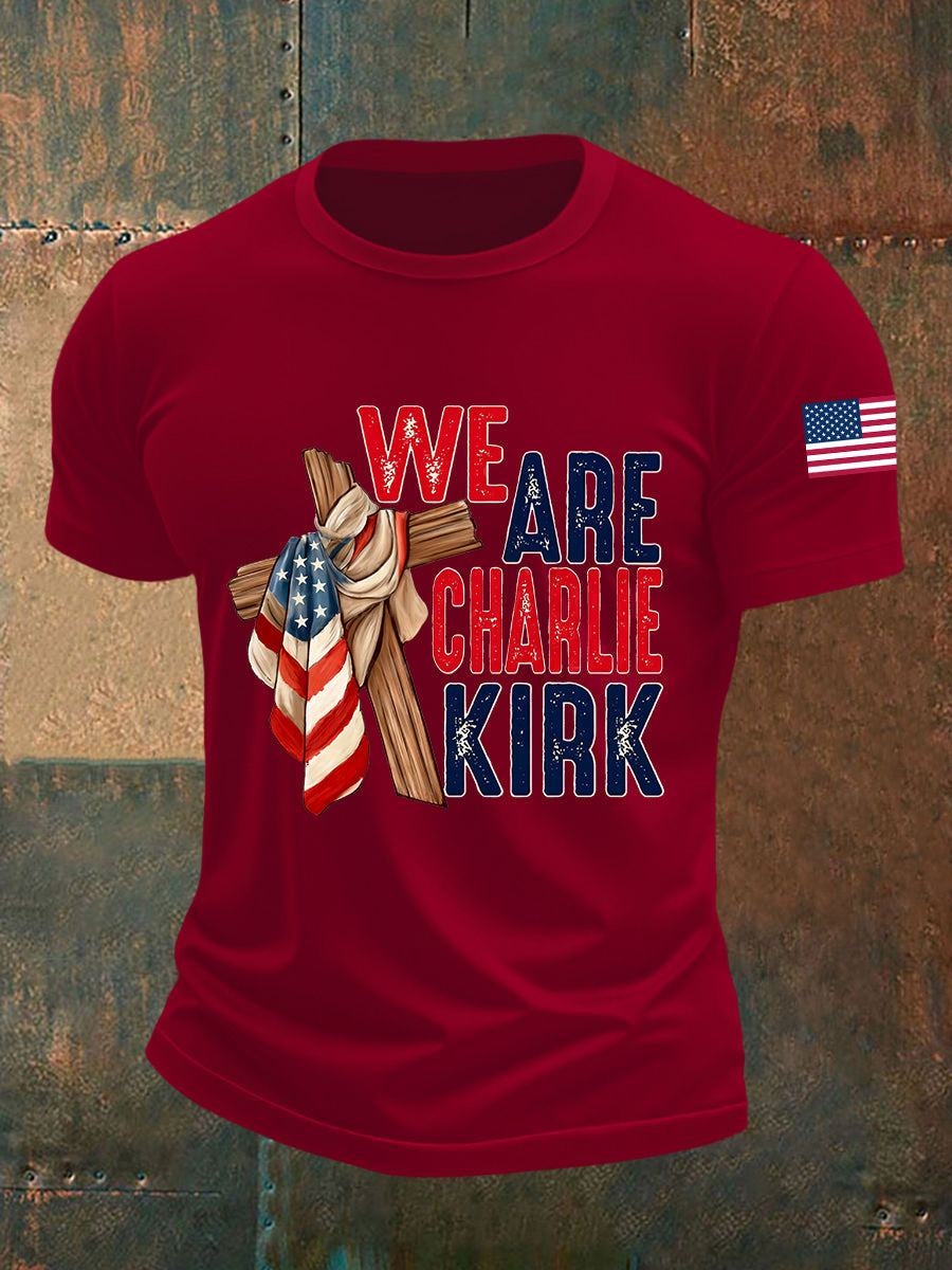 Men's We Are Charlie Kirk Flag Cross Short-sleeved T-shirt