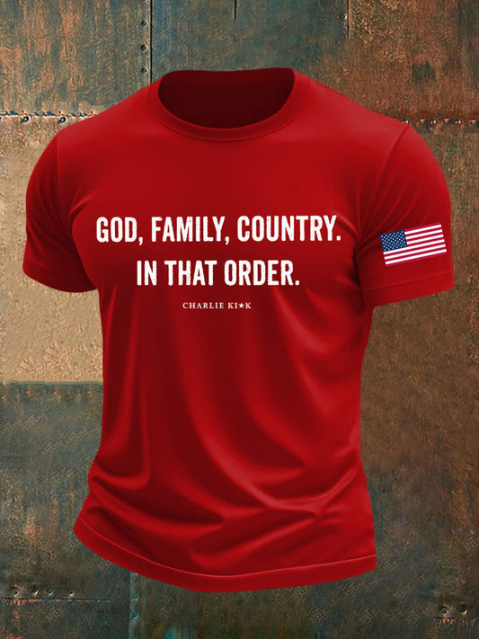 Men's God Family Country In That Order Printed T-shirt