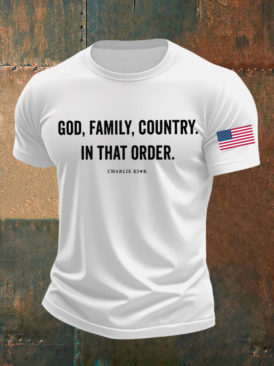 Men's God Family Country In That Order Printed T-shirt