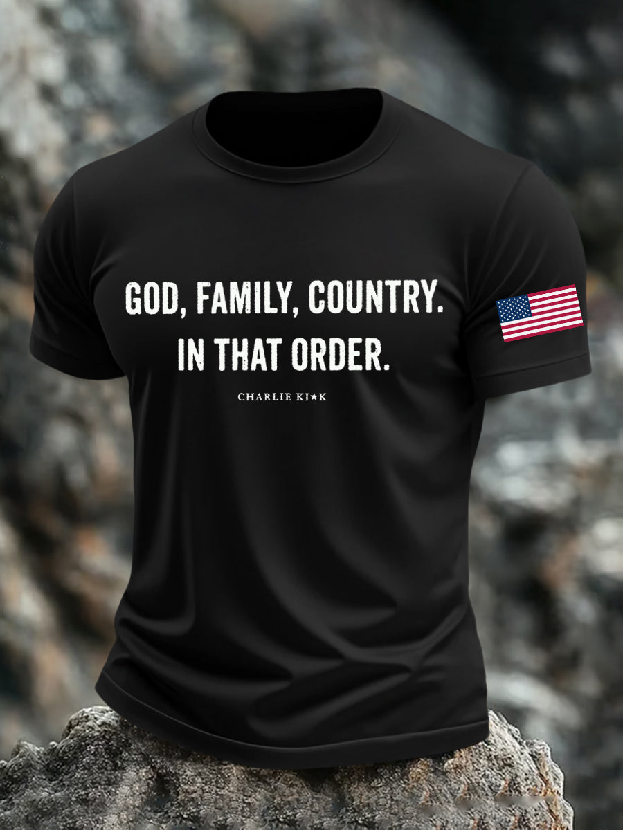 Men's God Family Country In That Order Printed T-shirt