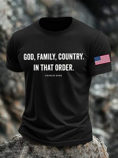 Men's God Family Country In That Order Printed T-shirt