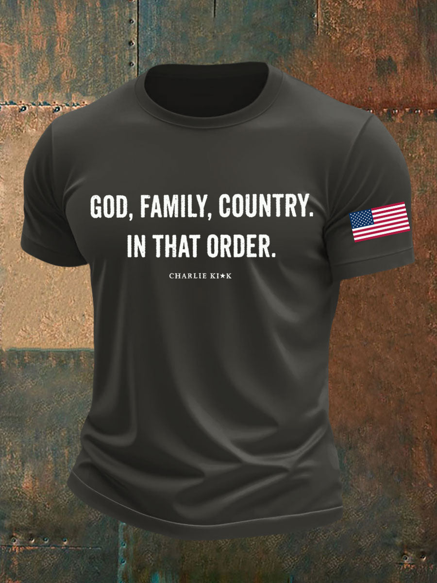 Men's God Family Country In That Order Printed T-shirt