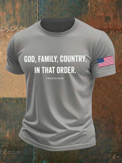 Men's God Family Country In That Order Printed T-shirt