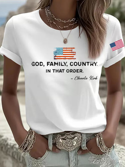 Women's God Family Country In That Order Printed T-shirt