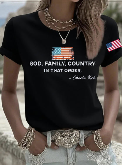 Women's God Family Country In That Order Printed T-shirt