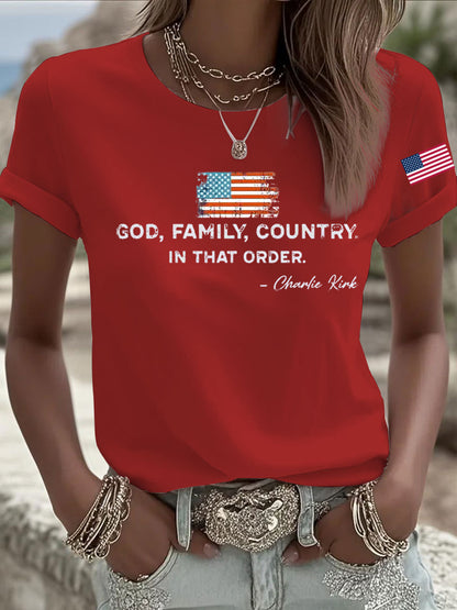 Women's God Family Country In That Order Printed T-shirt