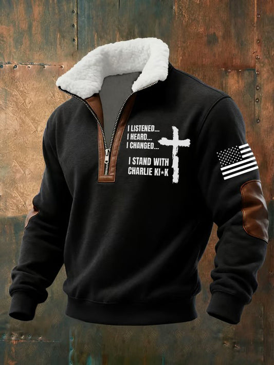 Men's I Listhened I Heard I Changed I Stand With Charlie Kirk Printed Sweatshirt