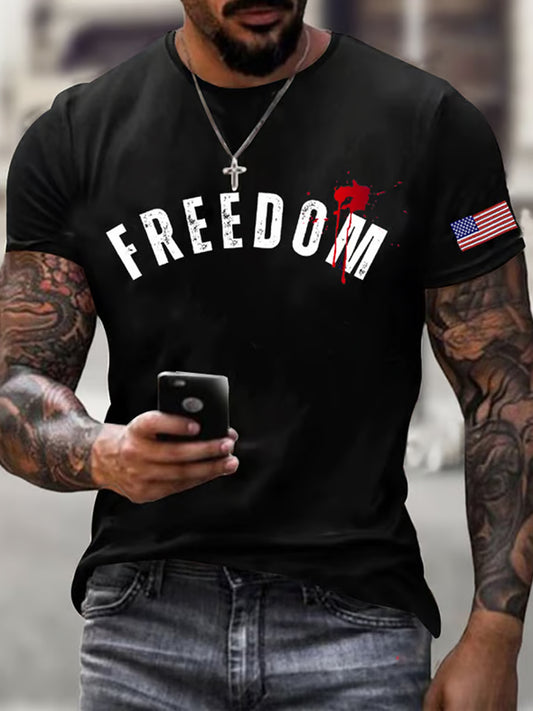 Men's Vintage Charlie Kirk American Flag Print Commemorative T-Shirt