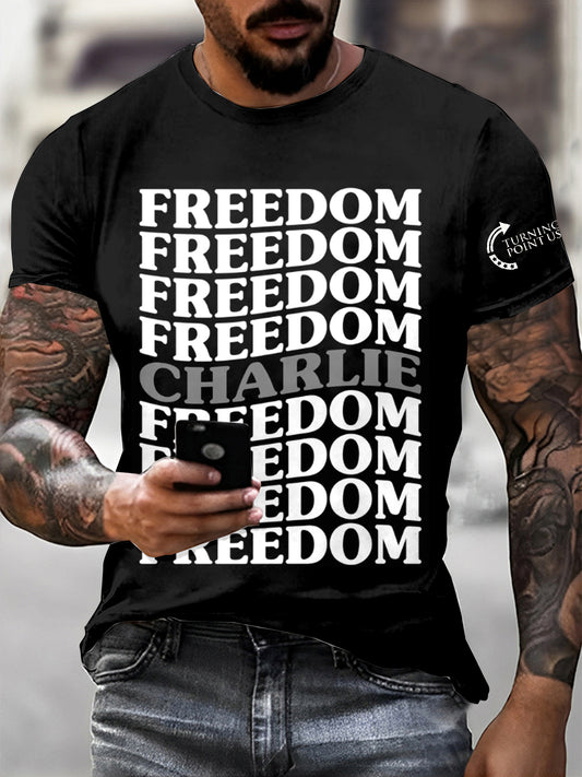 Men's Charlie Kirk Freedom Printed Vintage Fashion Loose Short Sleeve T-Shirt