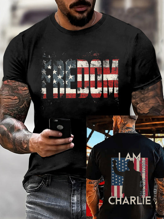 Men's Charlie Kirk Printed Vintage Fashion Loose Short Sleeve T-Shirt