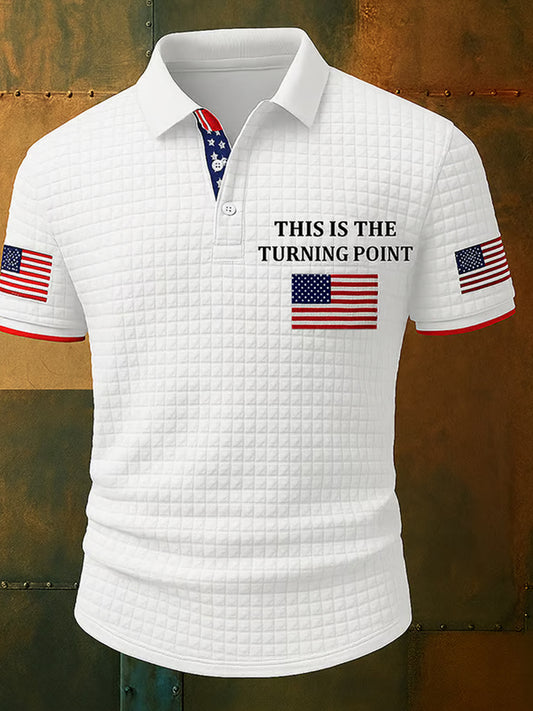 Men's Vintage "Charlie Kirk" American Turning Point Commemorative Print Polo Shirt