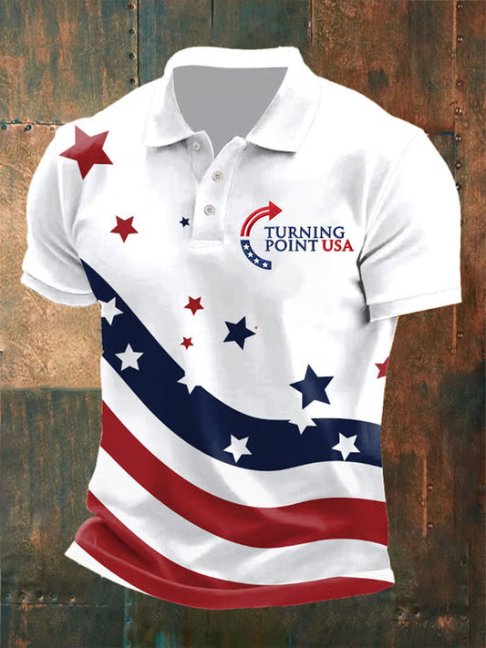 Men's Vintage "Charlie Kirk" American Turning Point Commemorative Print Polo Shirt