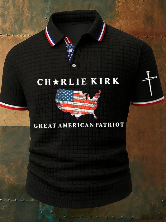 Men's Vintage "Charlie Kirk" American Turning Point Commemorative Print Polo Shirt