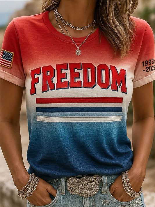 Women's Freedom American Flag Printed Commemorative T-shirt
