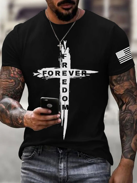 Men's Vintage Charlie Kirk American Flag Print Commemorative T-Shirt