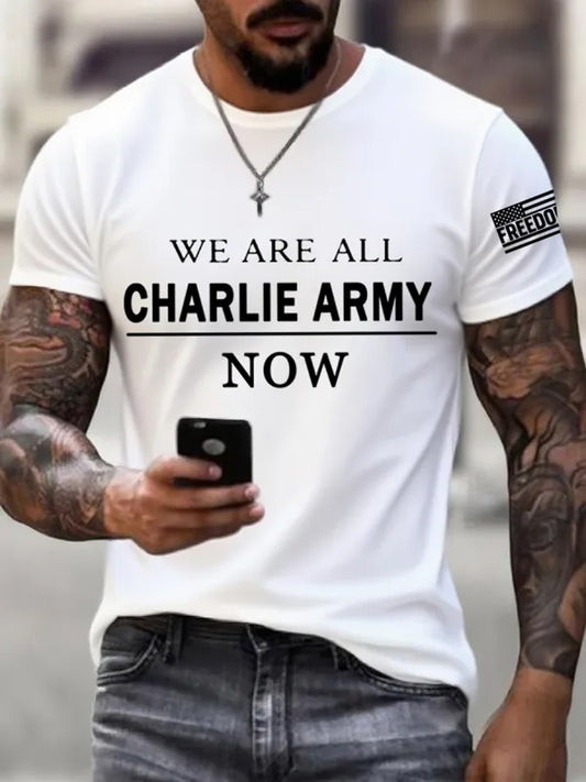 Men's Vintage Charlie Kirk American Flag Print Commemorative T-Shirt