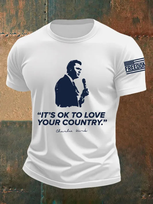 Men's Vintage Charlie Kirk American Flag Print Commemorative T-Shirt