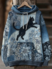 Women’s Casual Patchwork Cat Print Hoodie As picture / S