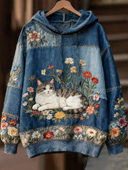 Women’s Casual Patchwork Cat Print Hoodie As picture / S