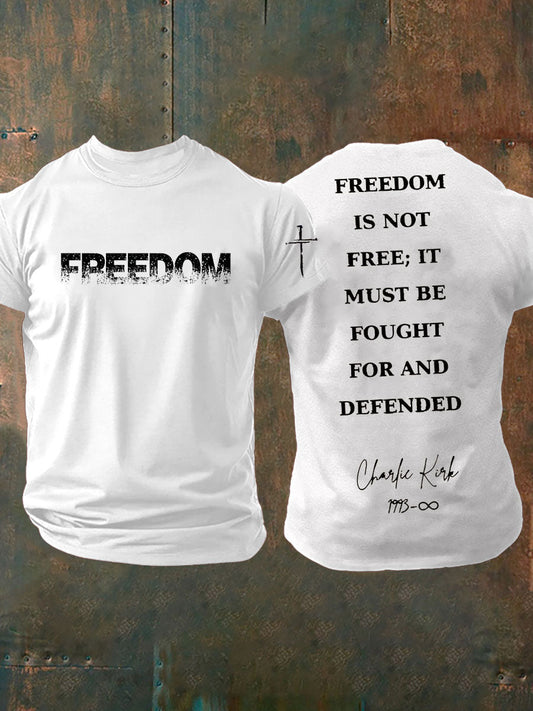Men's Charlie Kirk Freedom Printed imitation cotton short-sleeved T-shirt