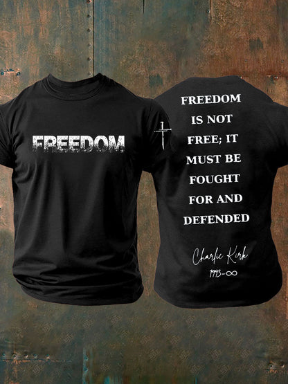 Men's Charlie Kirk Freedom Printed imitation cotton short-sleeved T-shirt