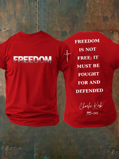 Men's Charlie Kirk Freedom Printed imitation cotton short-sleeved T-shirt