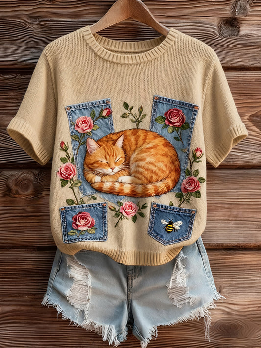 Women's Artistic Animal Print Comfortable Knit Short Sleeve Top