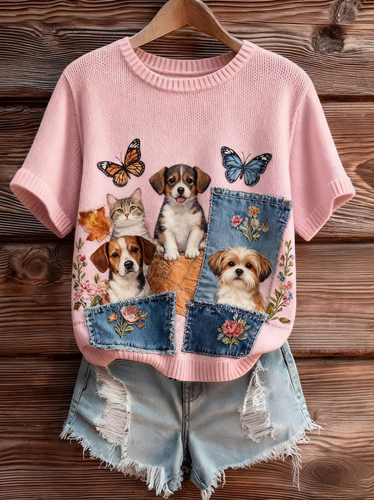 Women's Artistic Animal Print Comfortable Knit Short Sleeve Top