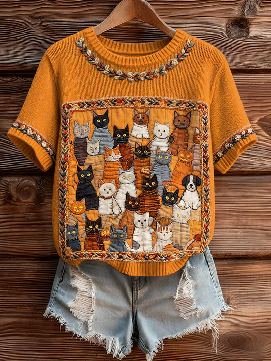 Women's Artistic Animal Print Comfortable Knit Short Sleeve Top