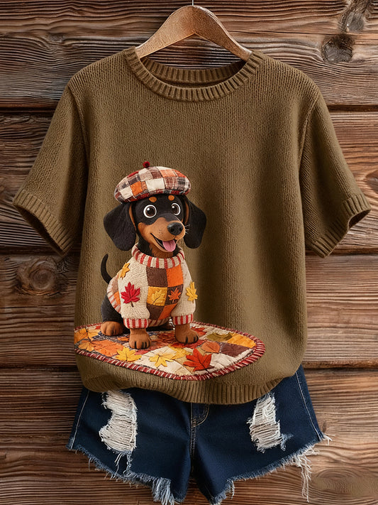 Women's Artistic Animal Print Comfortable Knit Short Sleeve Top