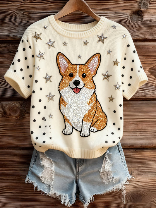 Women's Artistic Animal Print Comfortable Knit Short Sleeve Top