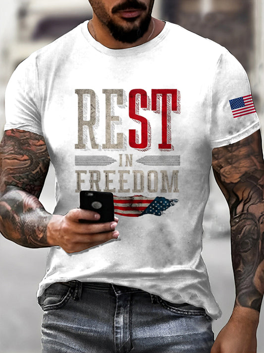 Men's In Memory Of Charlie Kirk  Printed Vintage Fashion Loose Short Sleeve T-Shirt