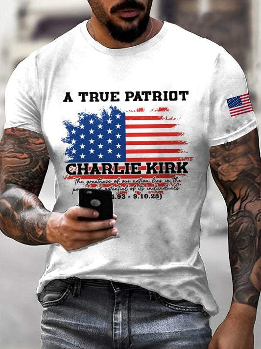 Men's In Memory Of Charlie Kirk  Printed Vintage Fashion Loose Short Sleeve T-Shirt
