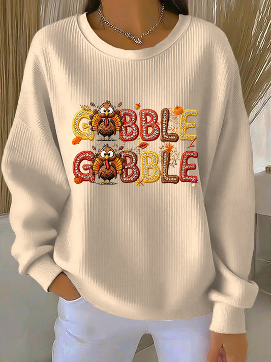 Women's Vintage Thanksgiving Turkey Art Casual Crewneck Sweatshirt