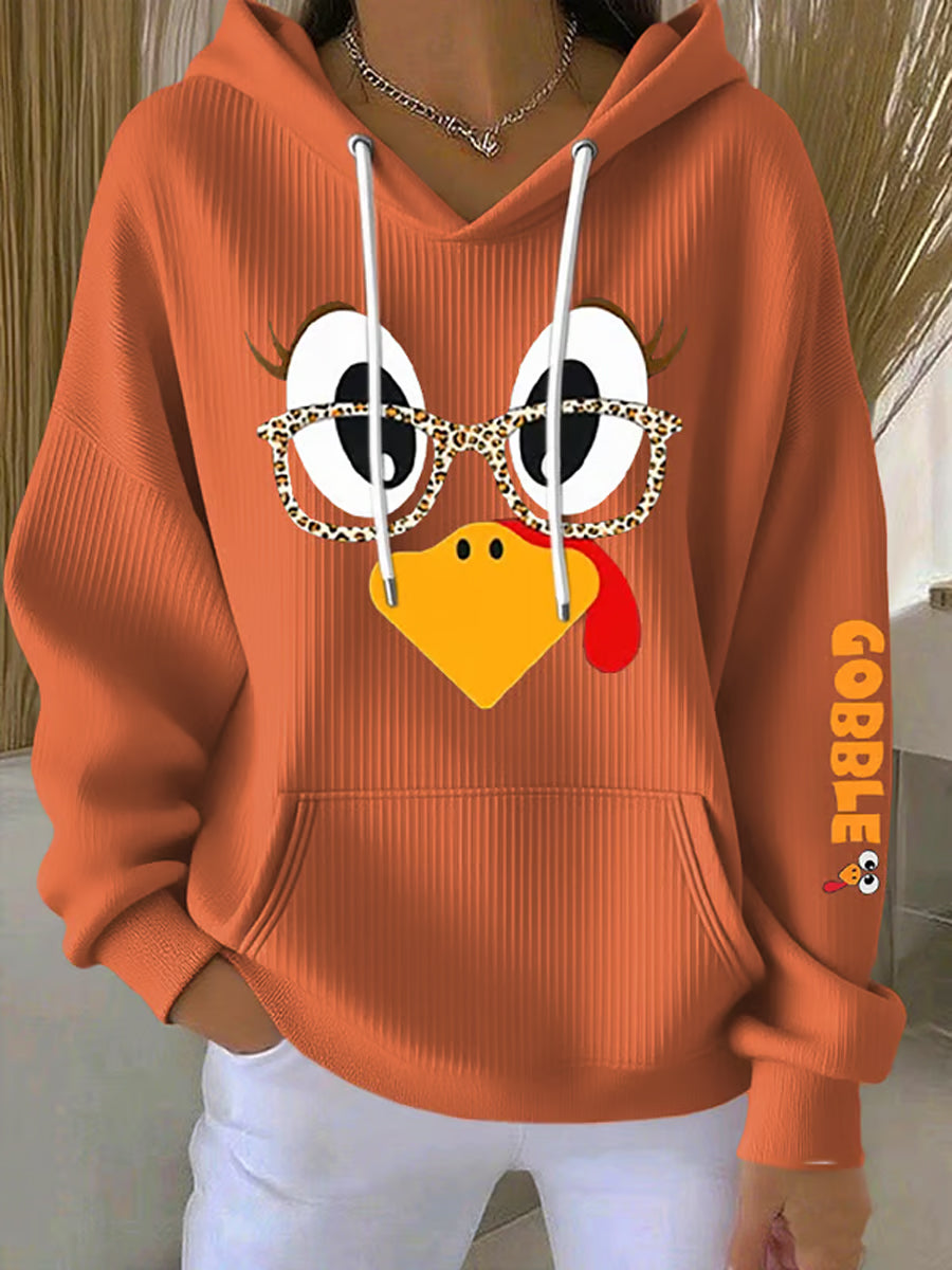 Women's Retro Thanksgiving GOBBLE Print Hoodie