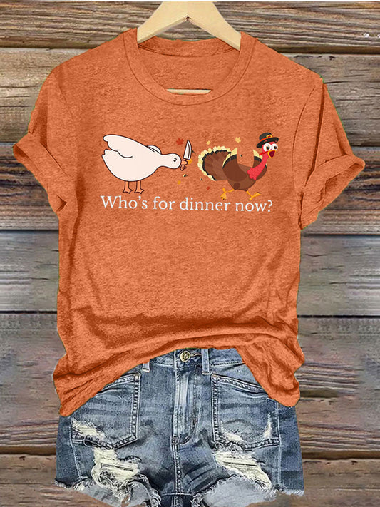 Women's Thanks giving day turkey Printed Iron On Short Sleeve T-Shirt