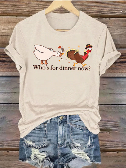 Women's Thanks giving day turkey Printed Iron On Short Sleeve T-Shirt