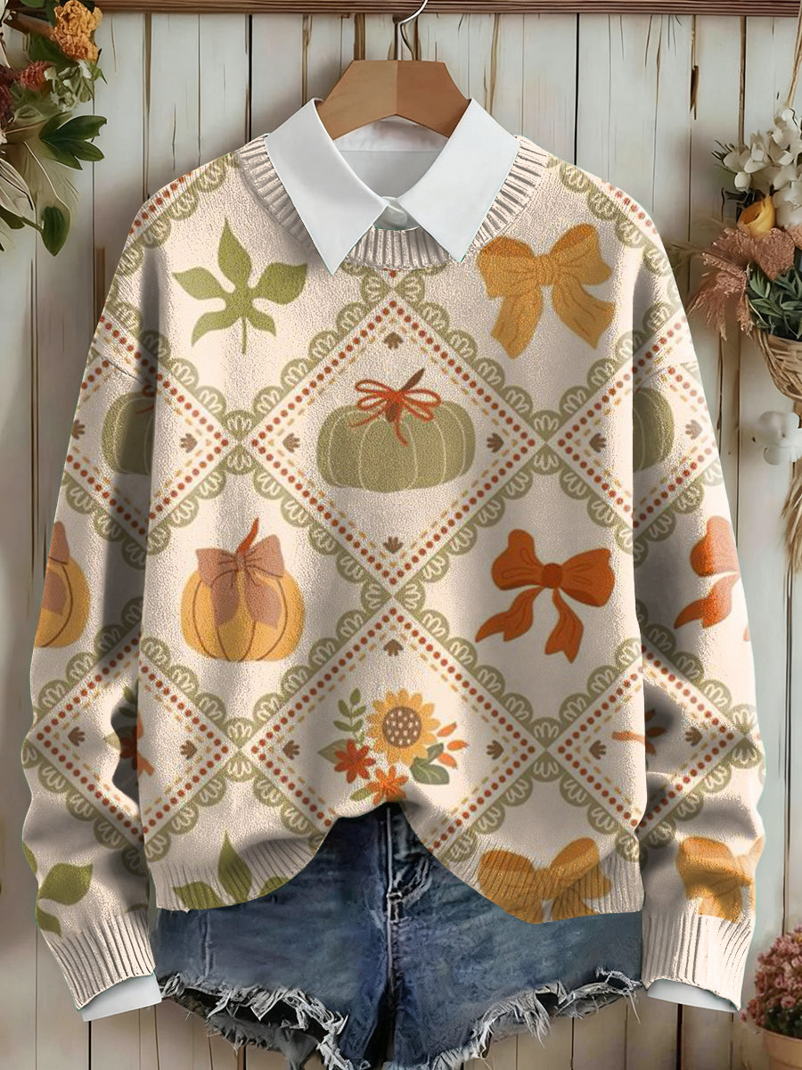 Women's Cozy Season Autumn Pattern Print Sweater