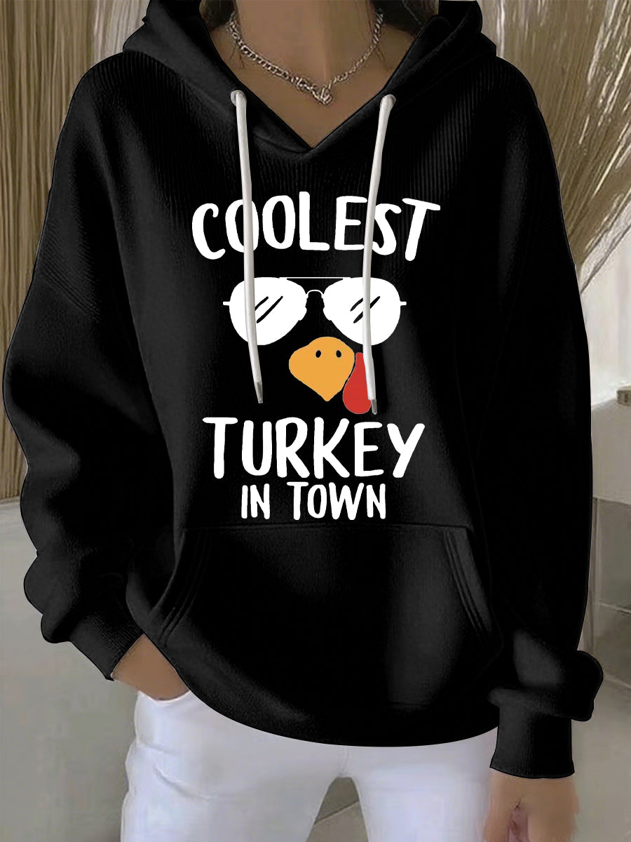Women’s Thanksgiving Print Casual Hoodie Black / S