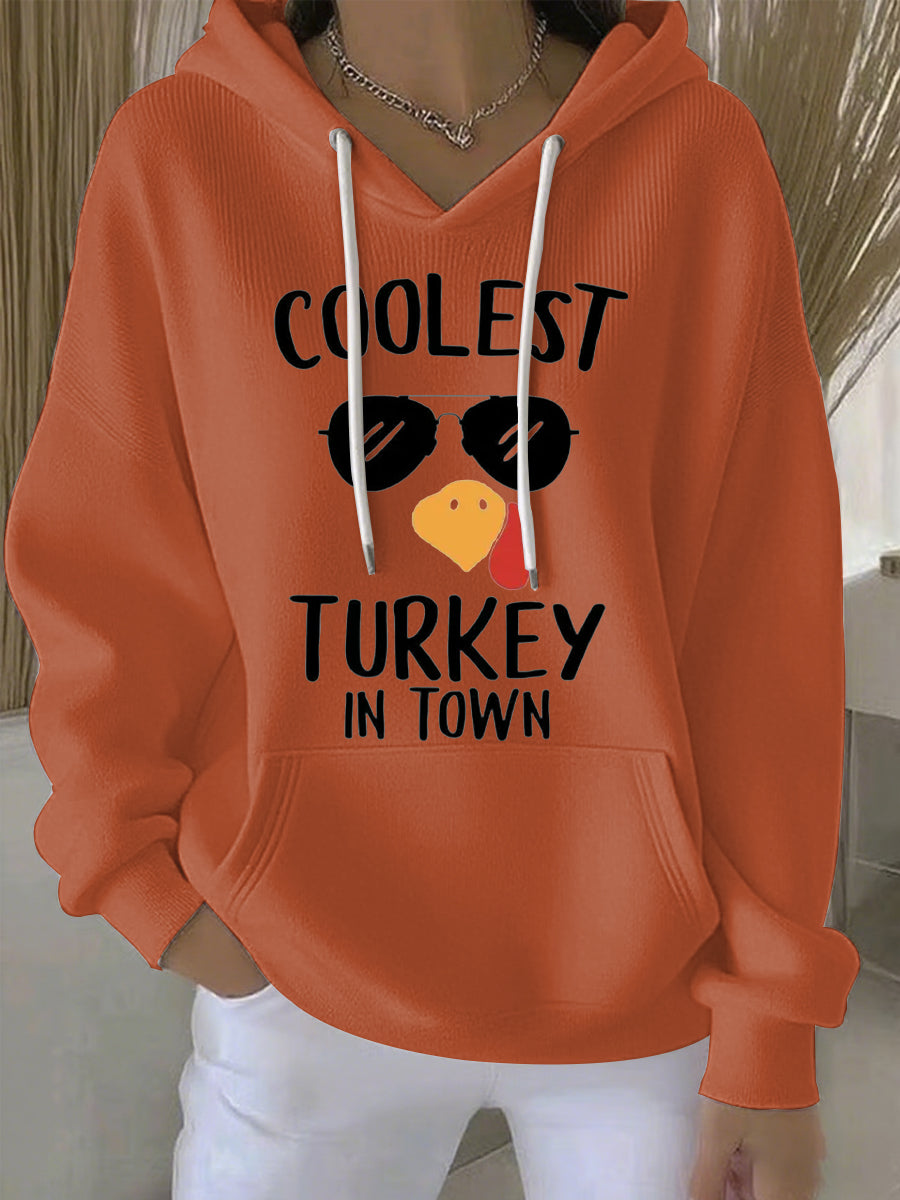 Women’s Thanksgiving Print Casual Hoodie Orange / S