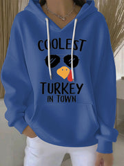 Women’s Thanksgiving Print Casual Hoodie Blue / S
