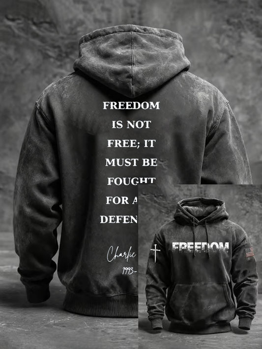 Men's Charlie Kirk Freedom Printed Oversized Drop-Shoulder Hoodie with Pockets