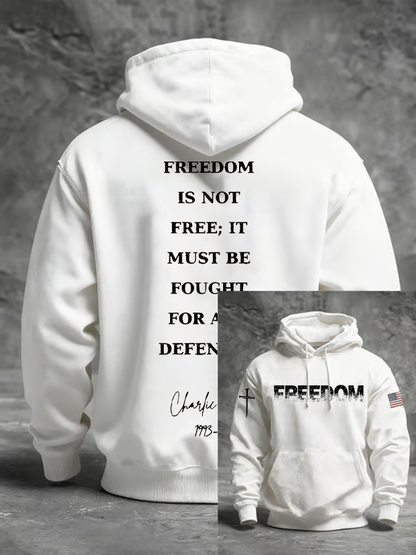 Men's Charlie Kirk Freedom Printed Oversized Drop-Shoulder Hoodie with Pockets