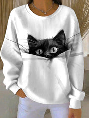 Women’s cute cat Printed Tops White / S