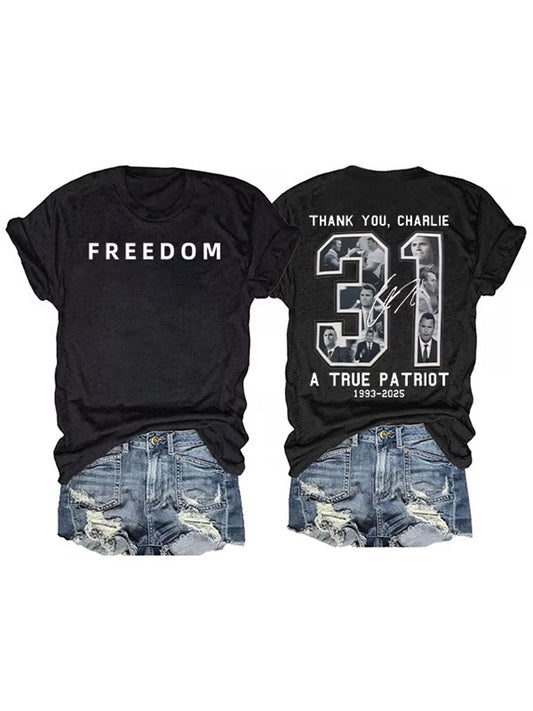 Women's Freedom American Flag Printed Commemorative T-shirt