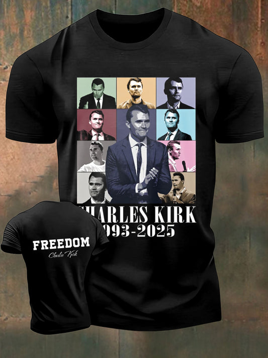 Men's Charlie Kirk Freedom Printed Vintage Fashion Loose Short Sleeve T-Shirt